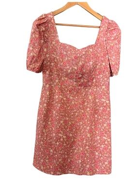 🌸Lily Rose Floral Puff Sleeve Mini Dress Cottagecore Pink Size L🌸